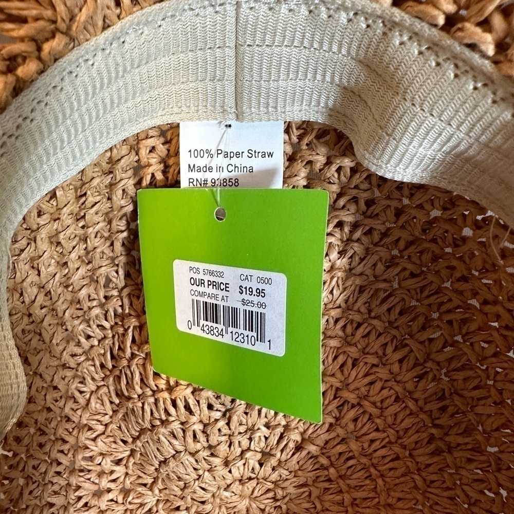 Womens Straw Summer Beach Sun Big Brim Floppy Foldable Hat Tie Bow Gardening NWT - Picture 5 of 7